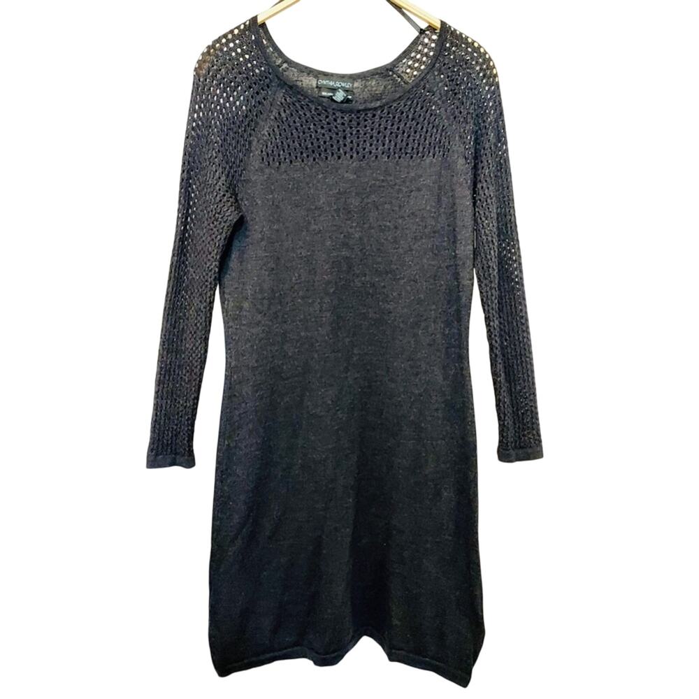 Cynthia Rowley 100% Extra Fine Merino Wool Gray Knit Sweater Dress Large